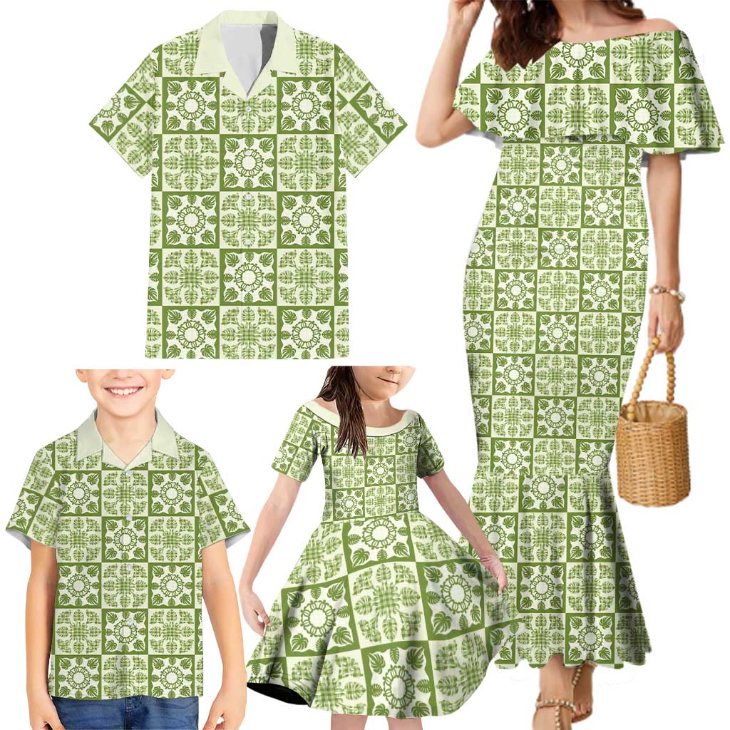 Omaomao Palaka Quilt Hawaii Family Matching Mermaid Dress and Hawaiian Shirt Hawaiian Tropical Monstera Sea Turtle LT14 - Polynesian Pride