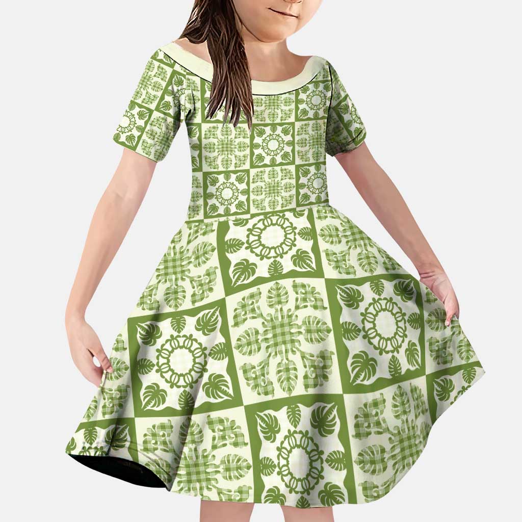 Omaomao Palaka Quilt Hawaii Family Matching Off Shoulder Short Dress and Hawaiian Shirt Hawaiian Tropical Monstera Sea Turtle