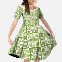 Omaomao Palaka Quilt Hawaii Family Matching Off Shoulder Short Dress and Hawaiian Shirt Hawaiian Tropical Monstera Sea Turtle