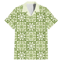 Omaomao Palaka Quilt Hawaii Family Matching Off Shoulder Short Dress and Hawaiian Shirt Hawaiian Tropical Monstera Sea Turtle