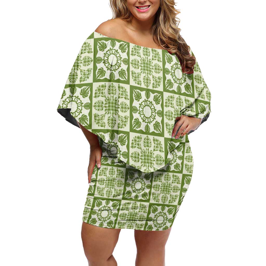 Omaomao Palaka Quilt Hawaii Family Matching Off Shoulder Short Dress and Hawaiian Shirt Hawaiian Tropical Monstera Sea Turtle
