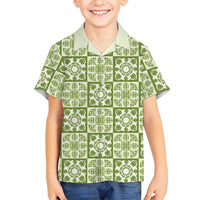 Omaomao Palaka Quilt Hawaii Family Matching Off Shoulder Short Dress and Hawaiian Shirt Hawaiian Tropical Monstera Sea Turtle