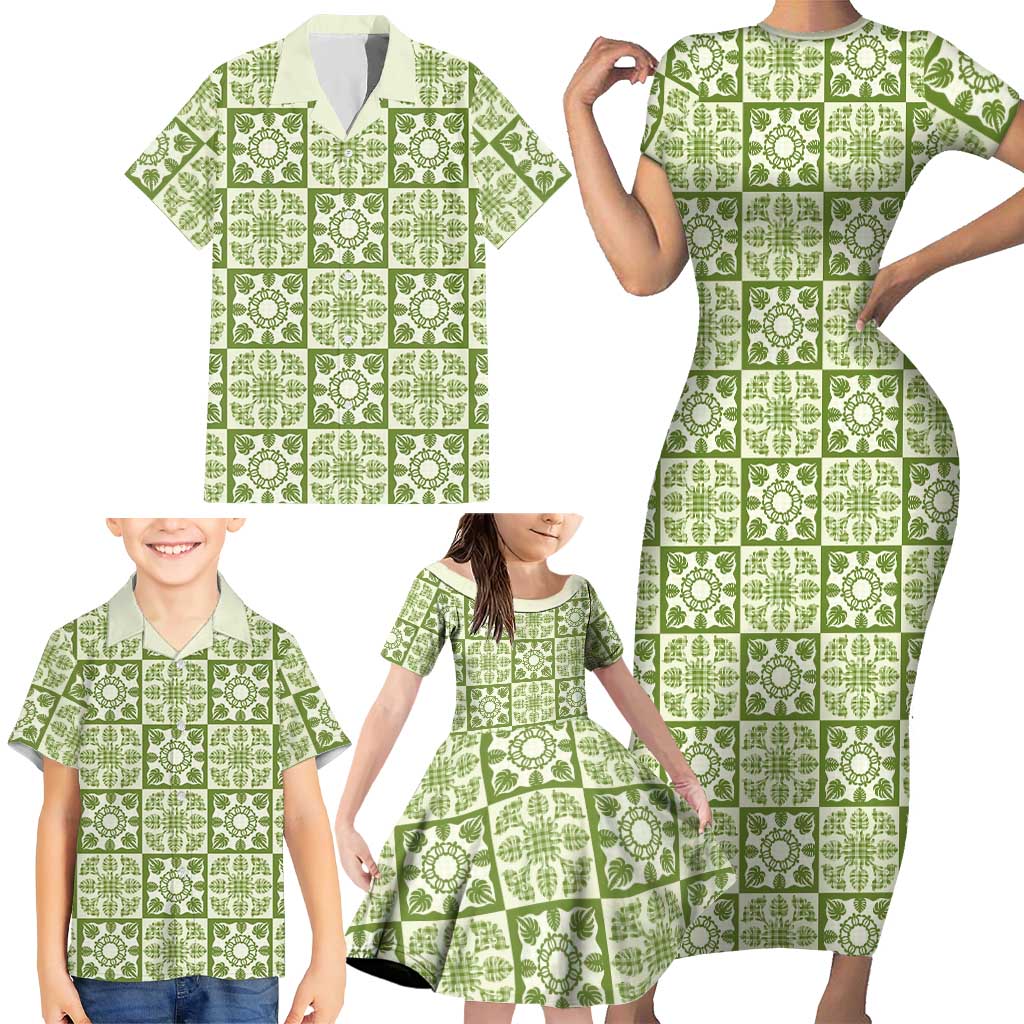 Omaomao Palaka Quilt Hawaii Family Matching Short Sleeve Bodycon Dress and Hawaiian Shirt Hawaiian Tropical Monstera Sea Turtle LT14 - Polynesian Pride