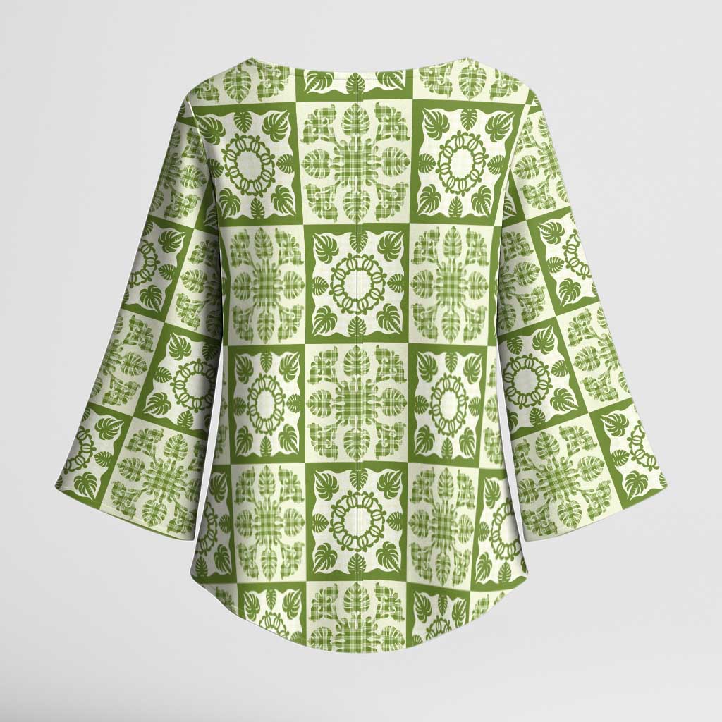 Omaomao Palaka Quilt Hawaii Kimono Sleeve Blouse Hawaiian Tropical Monstera Sea Turtle LT14 - Polynesian Pride