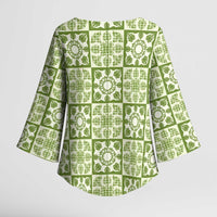 Omaomao Palaka Quilt Hawaii Kimono Sleeve Blouse Hawaiian Tropical Monstera Sea Turtle LT14 - Polynesian Pride
