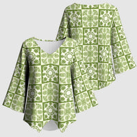 Omaomao Palaka Quilt Hawaii Kimono Sleeve Blouse Hawaiian Tropical Monstera Sea Turtle LT14 - Polynesian Pride