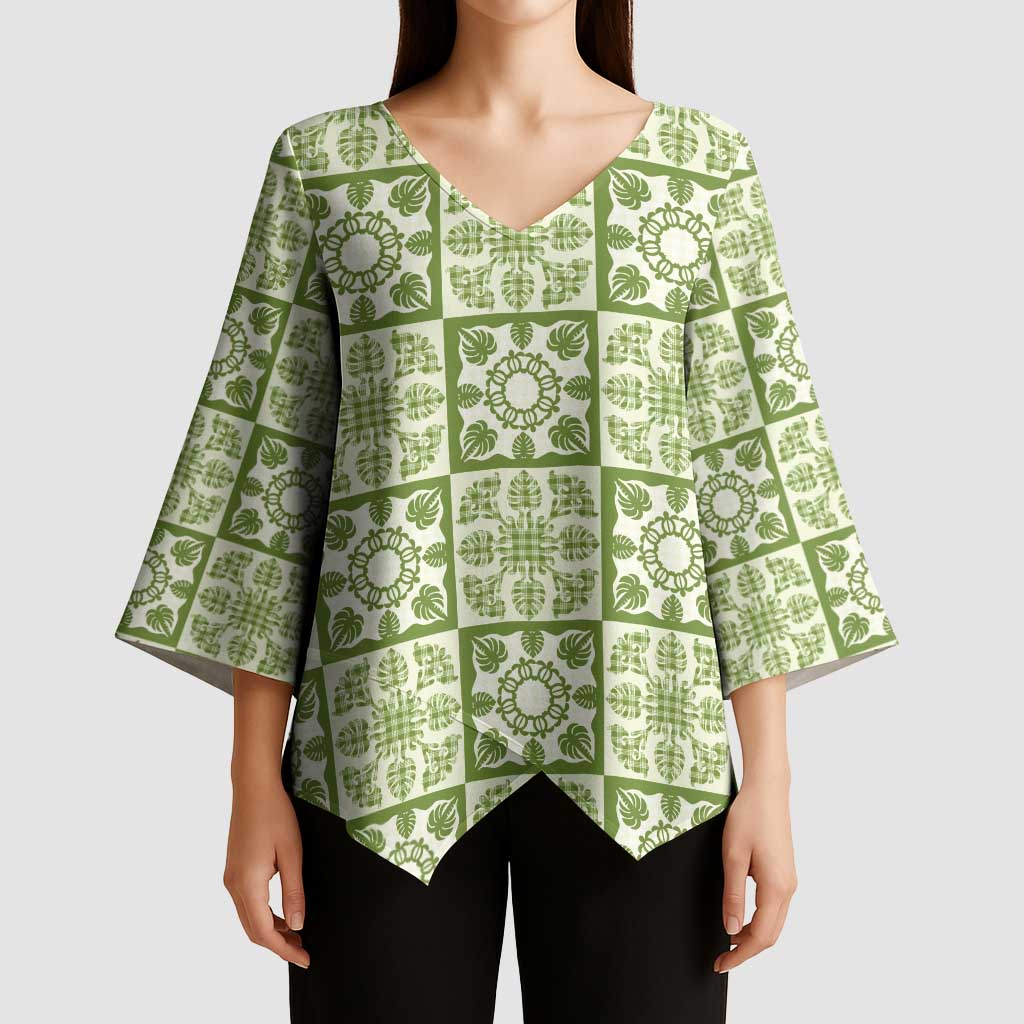 Omaomao Palaka Quilt Hawaii Kimono Sleeve Blouse Hawaiian Tropical Monstera Sea Turtle LT14 - Polynesian Pride