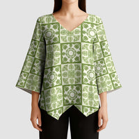 Omaomao Palaka Quilt Hawaii Kimono Sleeve Blouse Hawaiian Tropical Monstera Sea Turtle LT14 - Polynesian Pride