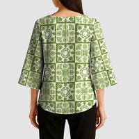 Omaomao Palaka Quilt Hawaii Kimono Sleeve Blouse Hawaiian Tropical Monstera Sea Turtle LT14 - Polynesian Pride