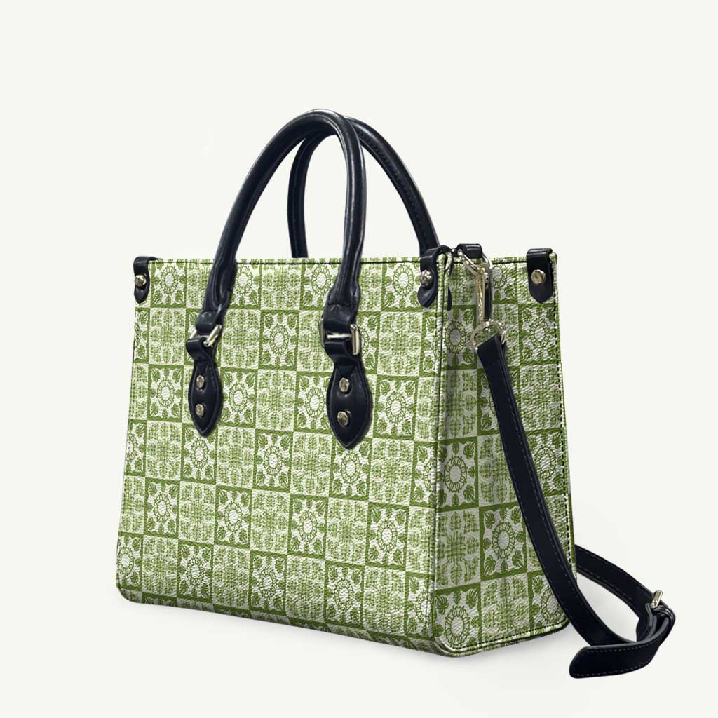 Omaomao Palaka Quilt Hawaii Leather Bag Hawaiian Tropical Monstera Sea Turtle