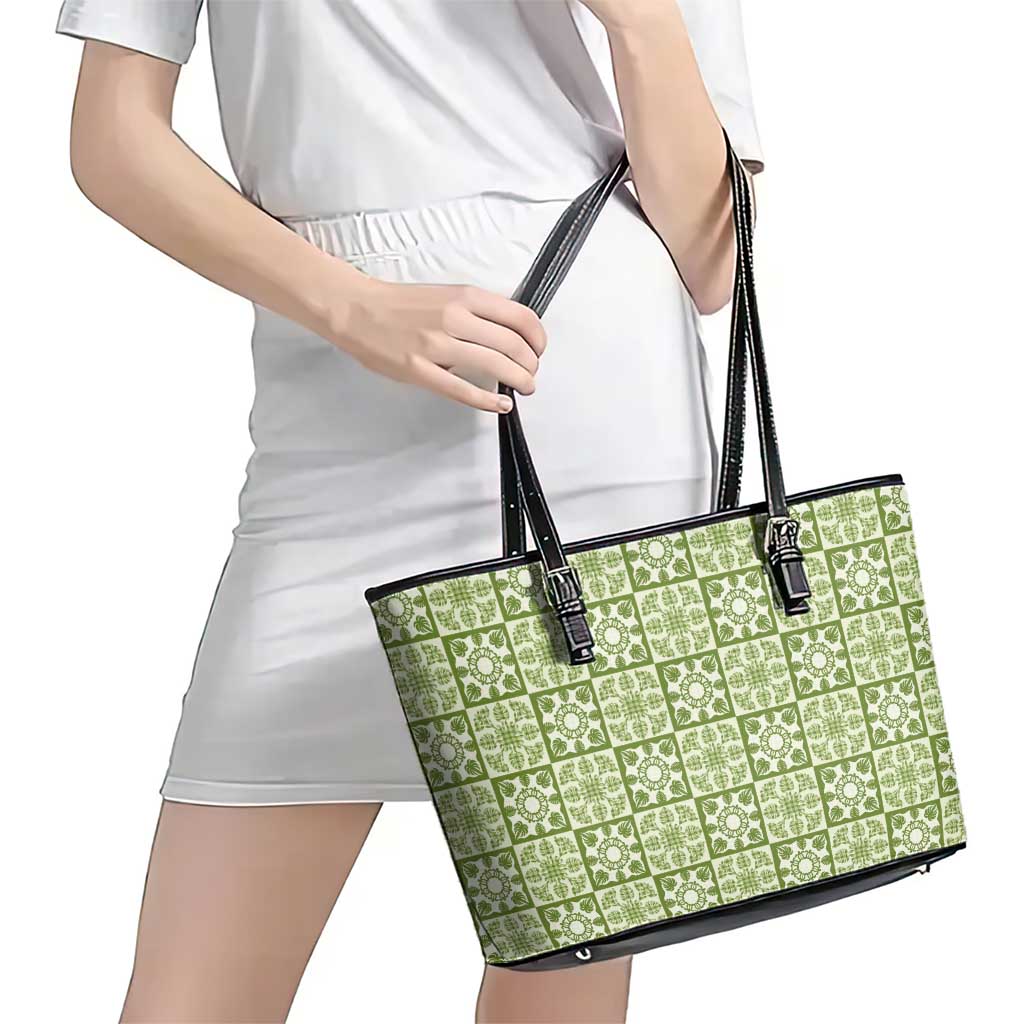 Omaomao Palaka Quilt Hawaii Leather Tote Bag Hawaiian Tropical Monstera Sea Turtle LT14 - Polynesian Pride