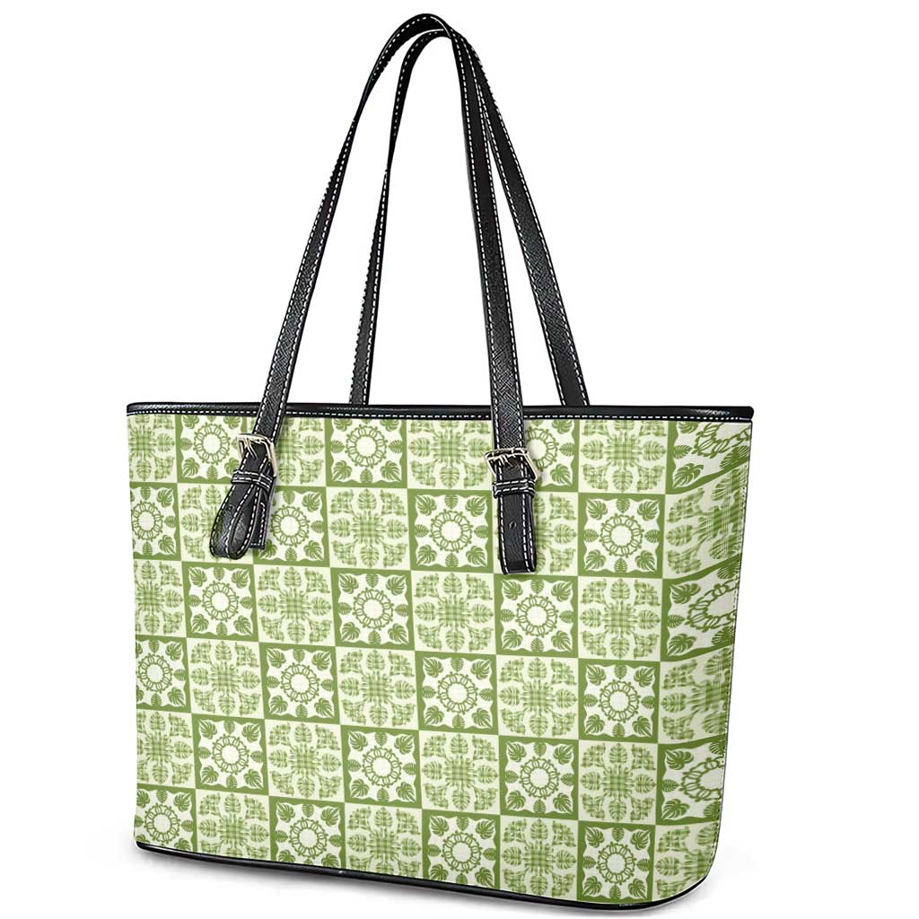Omaomao Palaka Quilt Hawaii Leather Tote Bag Hawaiian Tropical Monstera Sea Turtle LT14 - Polynesian Pride
