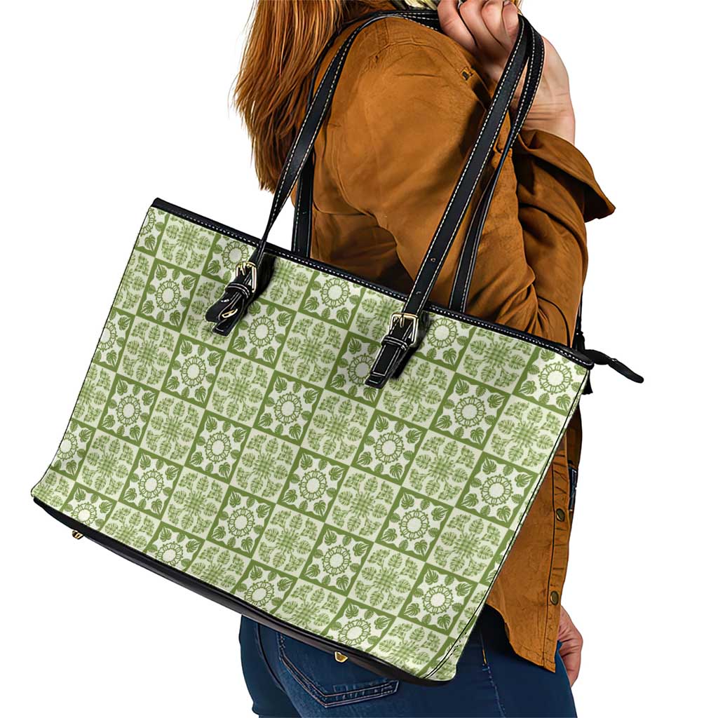 Omaomao Palaka Quilt Hawaii Leather Tote Bag Hawaiian Tropical Monstera Sea Turtle LT14 - Polynesian Pride