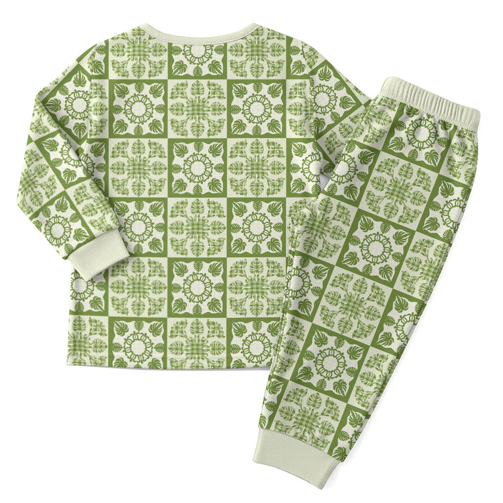Omaomao Palaka Quilt Hawaii Christmas Pajama Set Hawaiian Tropical Monstera Sea Turtle