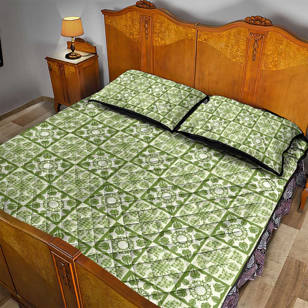 Omaomao Palaka Quilt Hawaii Quilt Bed Set Hawaiian Tropical Monstera Sea Turtle