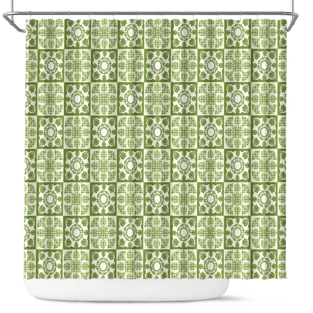 Omaomao Palaka Quilt Hawaii Shower Curtain Hawaiian Tropical Monstera Sea Turtle