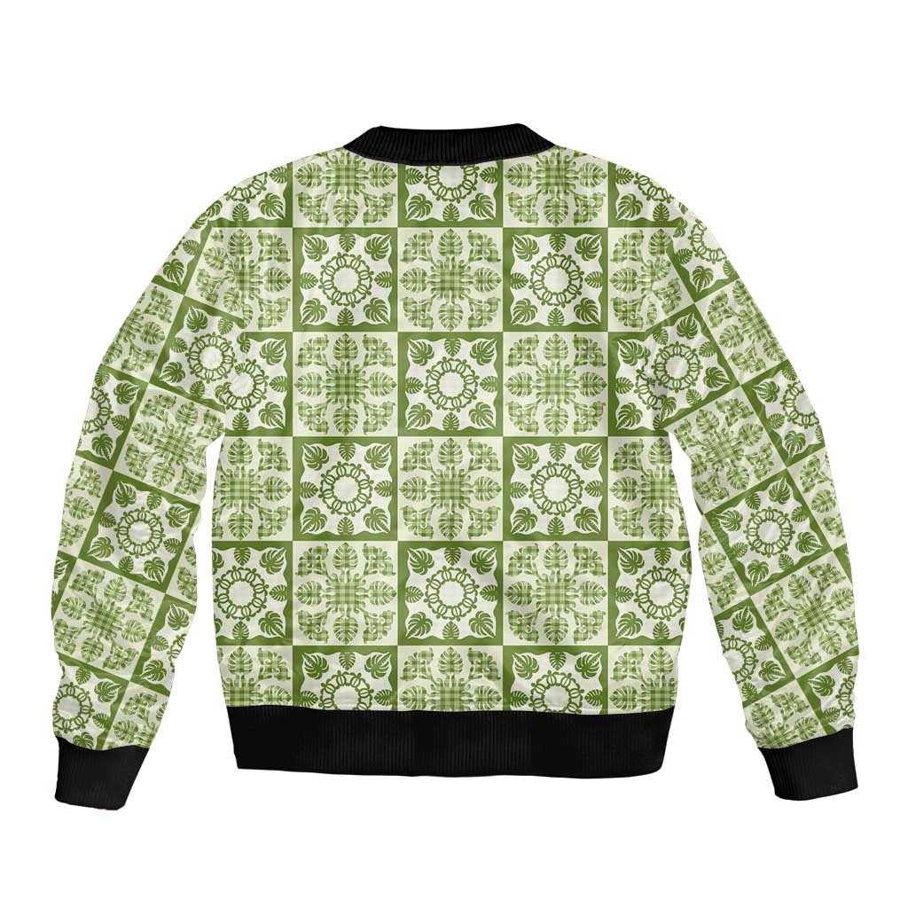 Omaomao Palaka Quilt Hawaii Sleeve Zip Bomber Jacket Hawaiian Tropical Monstera Sea Turtle LT14 - Polynesian Pride
