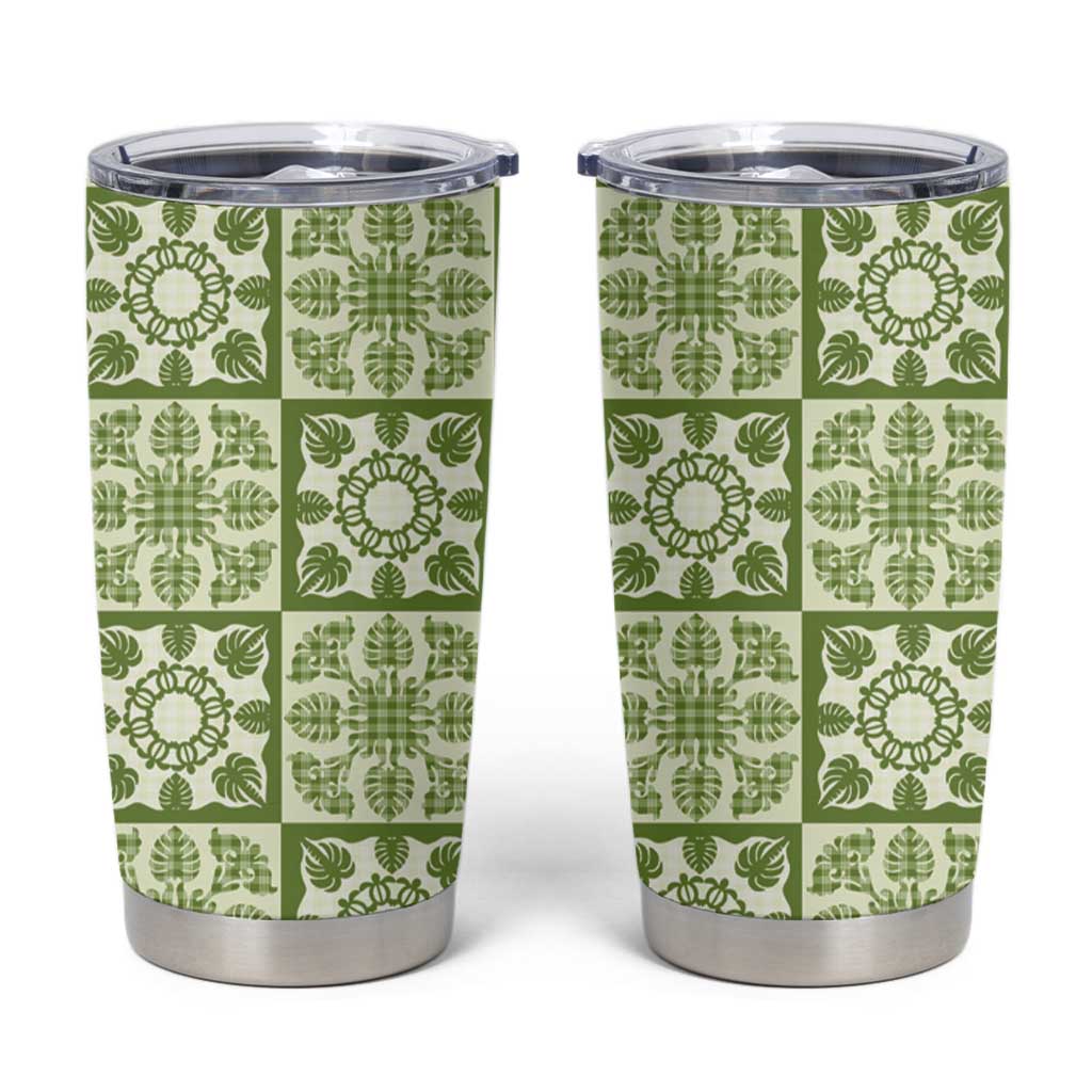 Omaomao Palaka Quilt Hawaii Tumbler Cup Hawaiian Tropical Monstera Sea Turtle