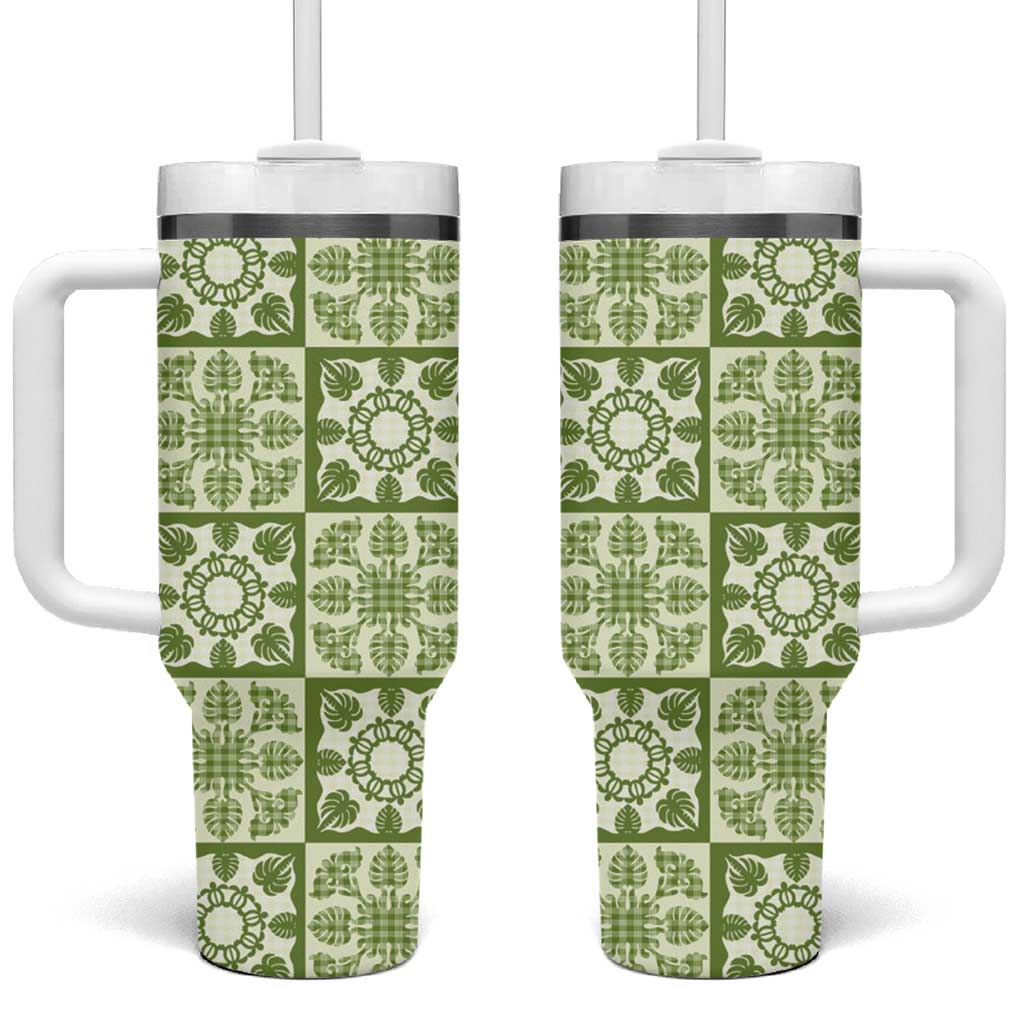 Omaomao Palaka Quilt Hawaii Tumbler With Handle Hawaiian Tropical Monstera Sea Turtle