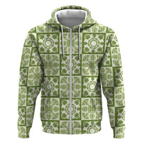 Omaomao Palaka Quilt Hawaii Zip Hoodie Hawaiian Tropical Monstera Sea Turtle