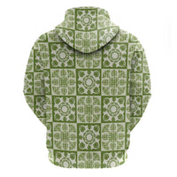 Omaomao Palaka Quilt Hawaii Zip Hoodie Hawaiian Tropical Monstera Sea Turtle