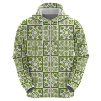 Omaomao Palaka Quilt Hawaii Zip Hoodie Hawaiian Tropical Monstera Sea Turtle