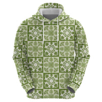 Omaomao Palaka Quilt Hawaii Zip Hoodie Hawaiian Tropical Monstera Sea Turtle