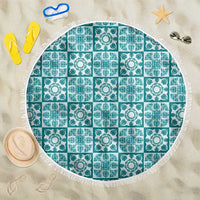 Cyan Palaka Quilt Hawaii Beach Blanket Hawaiian Tropical Monstera Sea Turtle