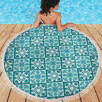 Cyan Palaka Quilt Hawaii Beach Blanket Hawaiian Tropical Monstera Sea Turtle