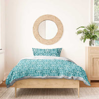 Cyan Palaka Quilt Hawaii Bedding Set Hawaiian Tropical Monstera Sea Turtle