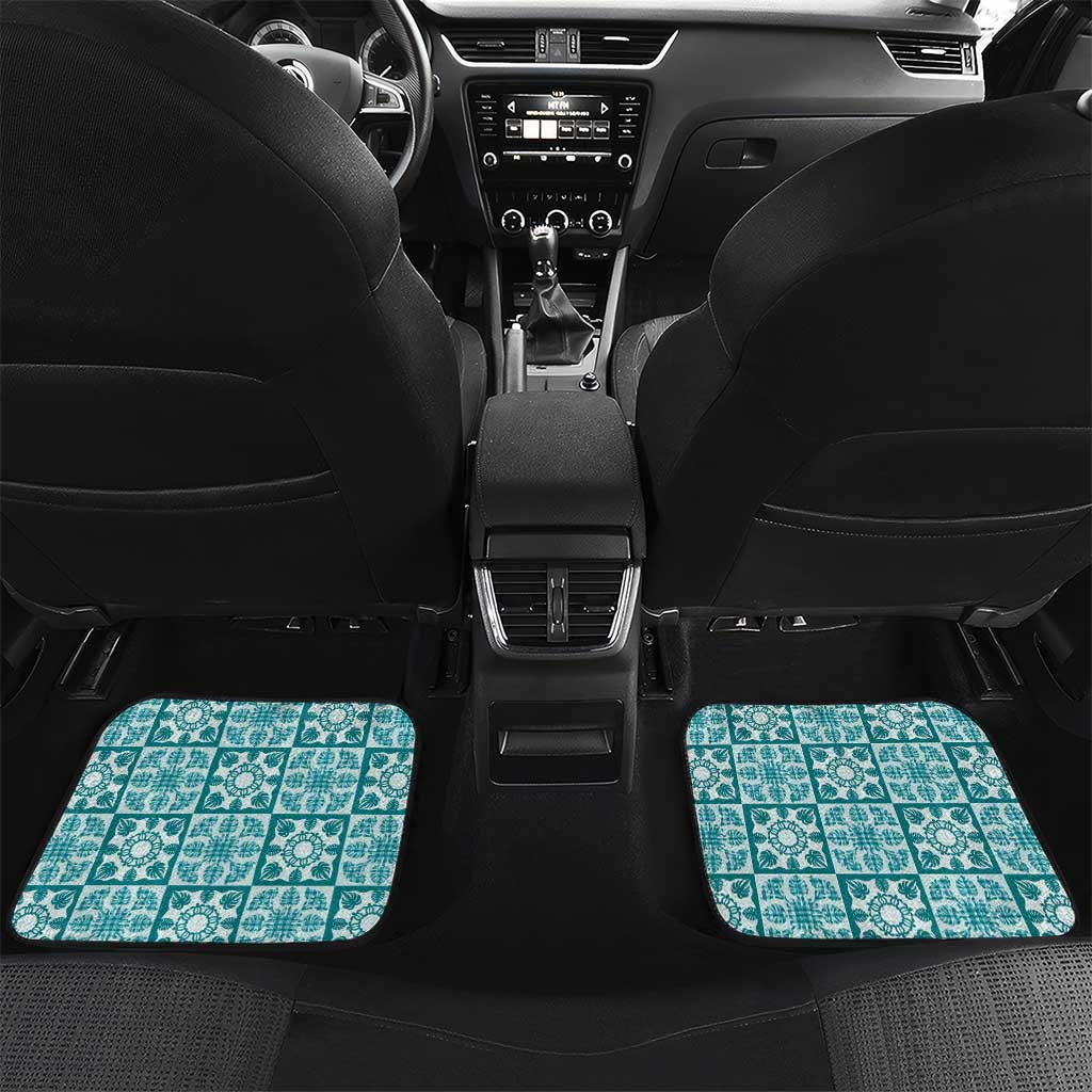 Cyan Palaka Quilt Hawaii Car Mats Hawaiian Tropical Monstera Sea Turtle LT14 Set 2pcs - Back Cyan - Polynesian Pride