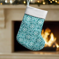 Cyan Palaka Quilt Hawaii Christmas Stocking Hawaiian Tropical Monstera Sea Turtle