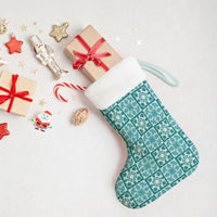Cyan Palaka Quilt Hawaii Christmas Stocking Hawaiian Tropical Monstera Sea Turtle