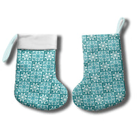 Cyan Palaka Quilt Hawaii Christmas Stocking Hawaiian Tropical Monstera Sea Turtle