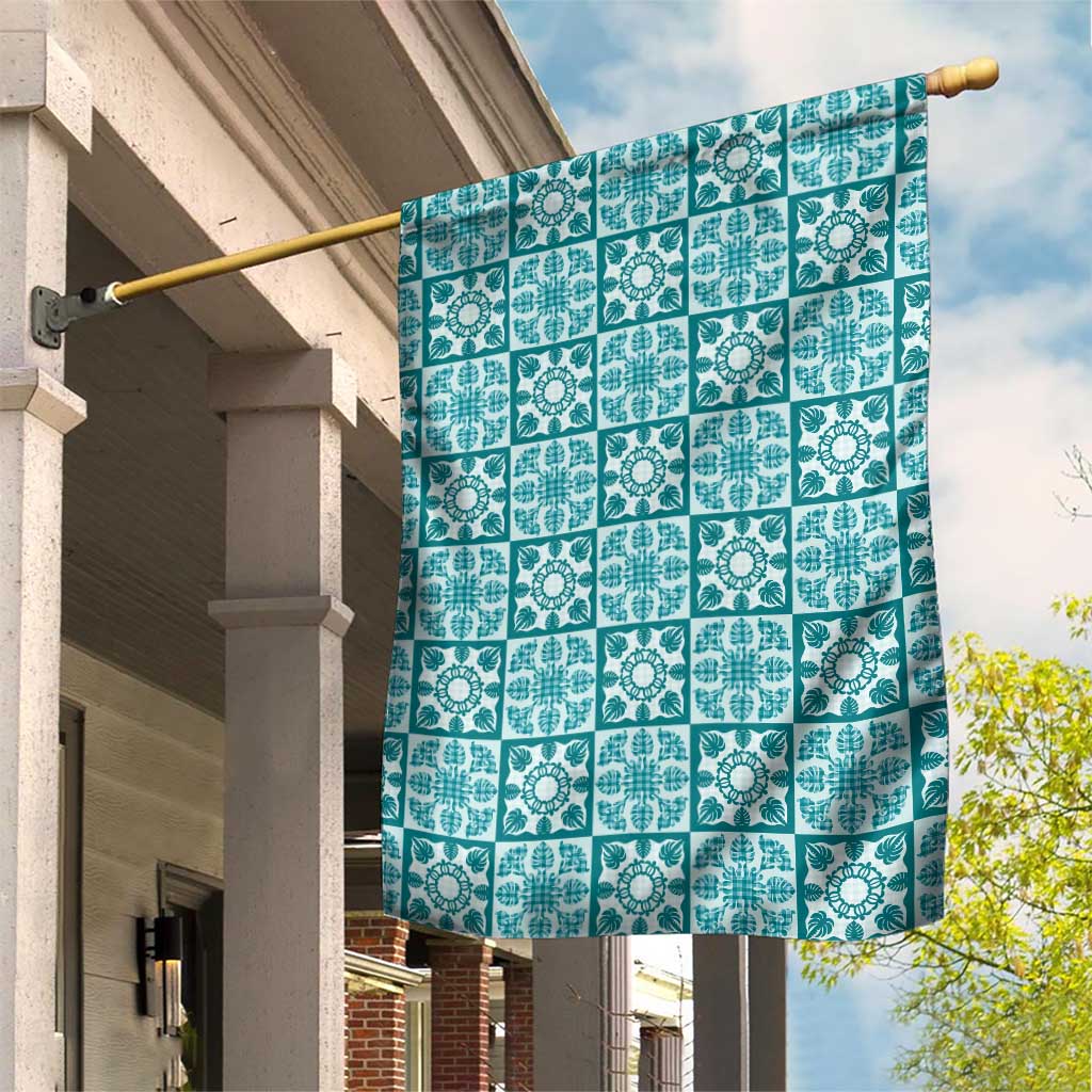 Cyan Palaka Quilt Hawaii Garden Flag Hawaiian Tropical Monstera Sea Turtle