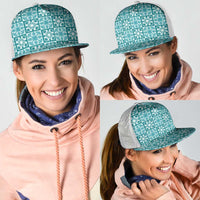 Cyan Palaka Quilt Hawaii Mesh Trucker Cap Hawaiian Tropical Monstera Sea Turtle LT14 - Polynesian Pride