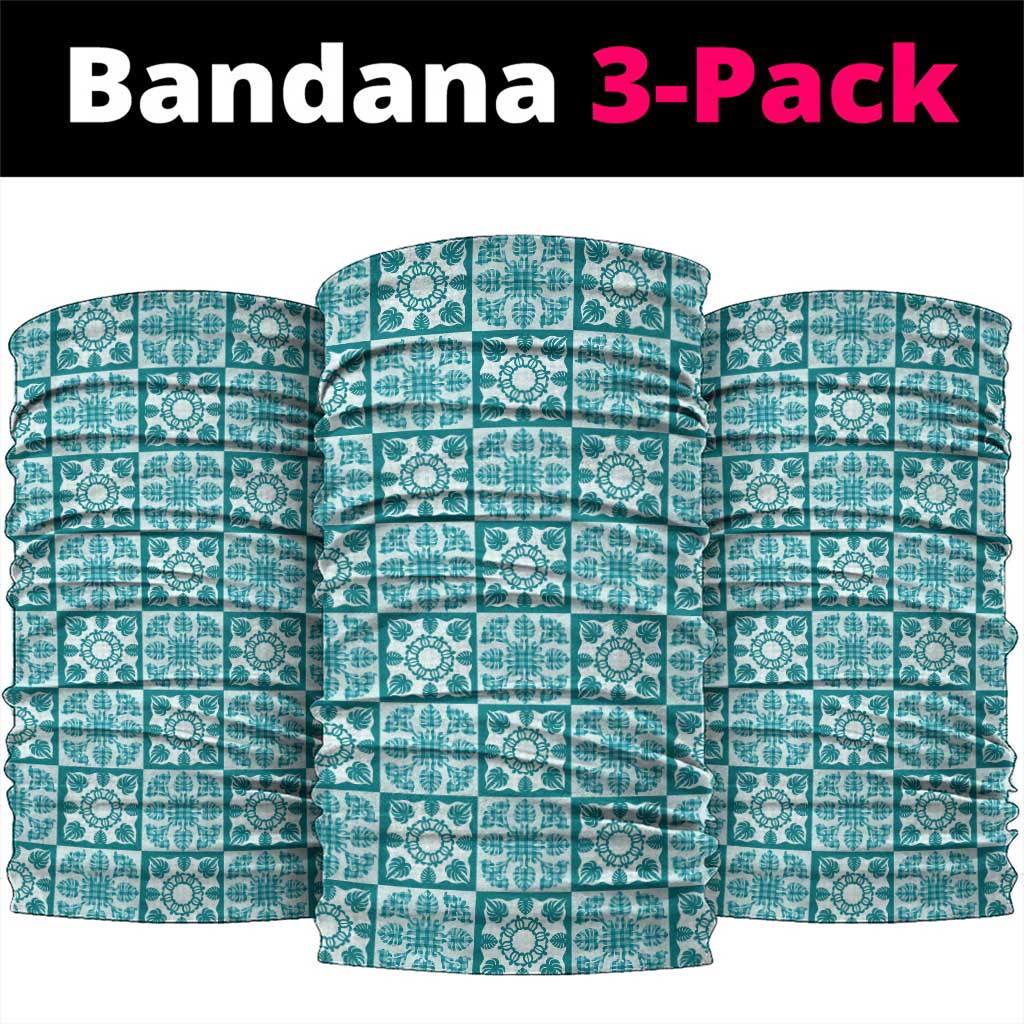 Cyan Palaka Quilt Hawaii Neck Gaiter Hawaiian Tropical Monstera Sea Turtle