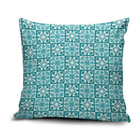 Cyan Palaka Quilt Hawaii Pillow Cover Hawaiian Tropical Monstera Sea Turtle LT14 Cyan - Polynesian Pride
