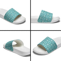 Cyan Palaka Quilt Hawaii Slide Sandals Hawaiian Tropical Monstera Sea Turtle LT14 - Polynesian Pride