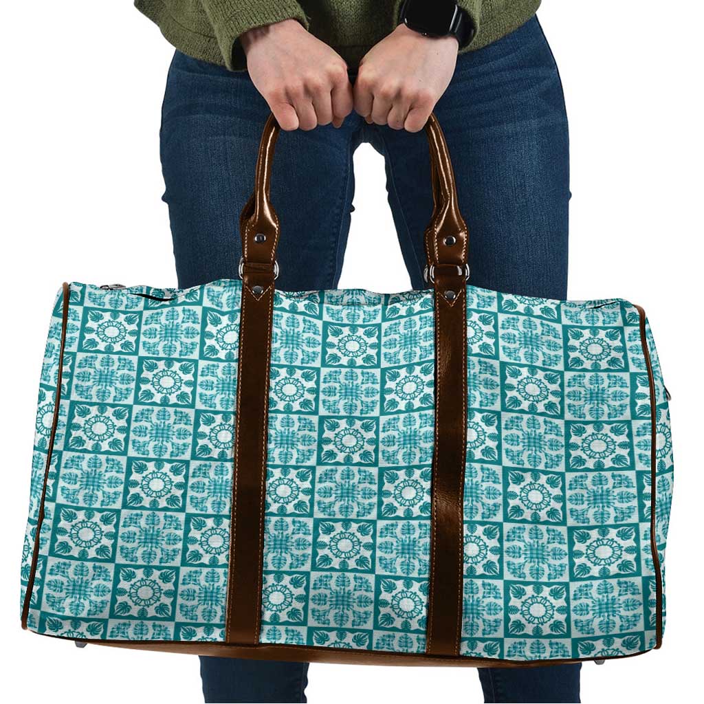 Cyan Palaka Quilt Hawaii Travel Bag Hawaiian Tropical Monstera Sea Turtle LT14 Cyan - Polynesian Pride