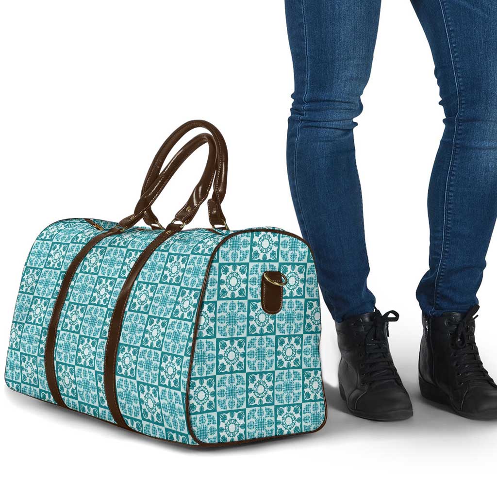 Cyan Palaka Quilt Hawaii Travel Bag Hawaiian Tropical Monstera Sea Turtle LT14 - Polynesian Pride