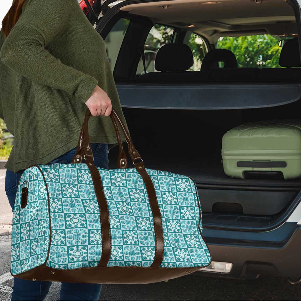 Cyan Palaka Quilt Hawaii Travel Bag Hawaiian Tropical Monstera Sea Turtle LT14 - Polynesian Pride