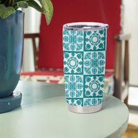 Cyan Palaka Quilt Hawaii Tumbler Cup Hawaiian Tropical Monstera Sea Turtle LT14 - Polynesian Pride