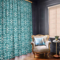 Cyan Palaka Quilt Hawaii Window Curtain Hawaiian Tropical Monstera Sea Turtle