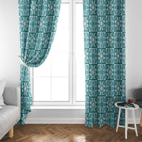 Cyan Palaka Quilt Hawaii Window Curtain Hawaiian Tropical Monstera Sea Turtle