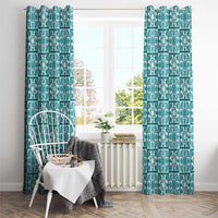 Cyan Palaka Quilt Hawaii Window Curtain Hawaiian Tropical Monstera Sea Turtle