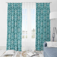 Cyan Palaka Quilt Hawaii Window Curtain Hawaiian Tropical Monstera Sea Turtle