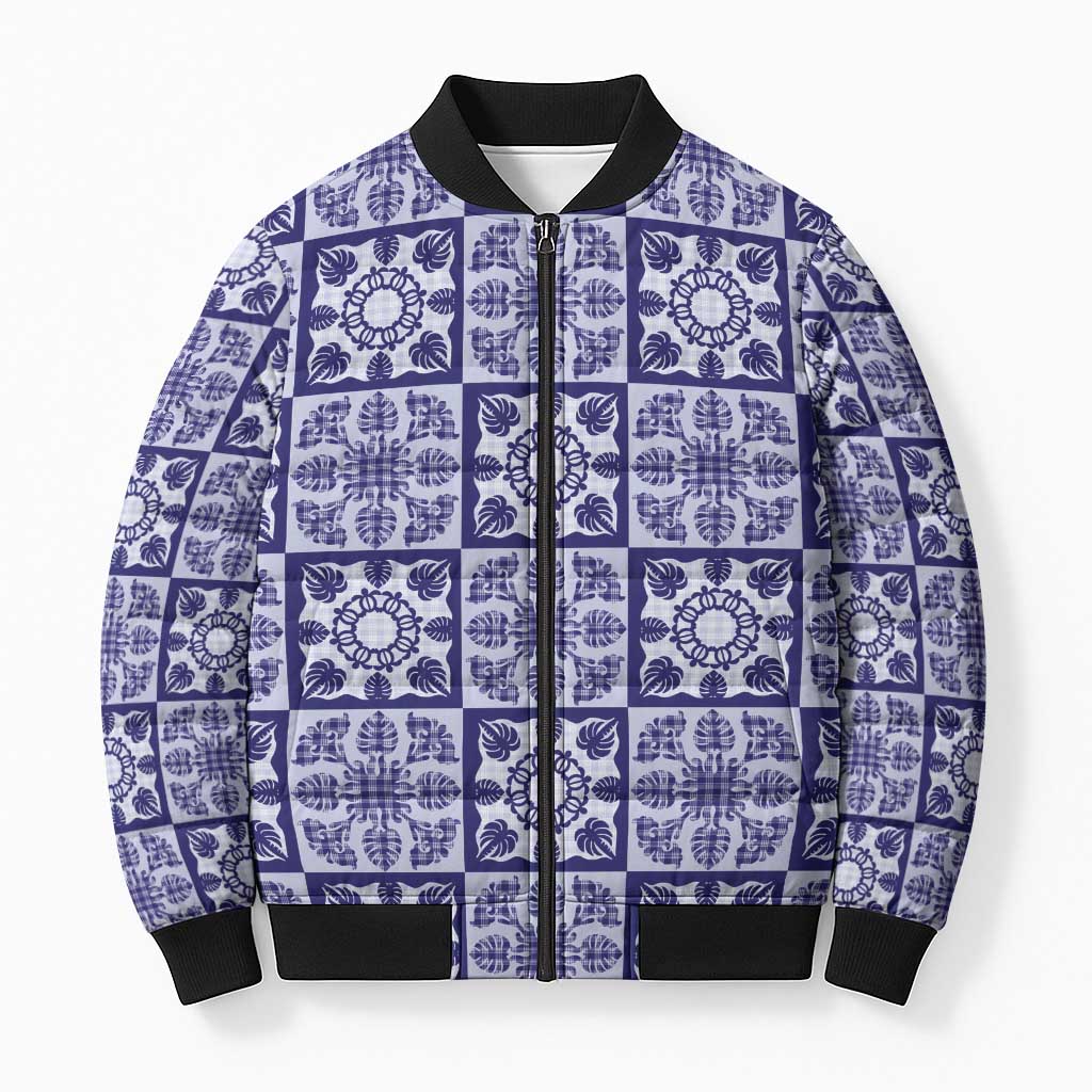 Polu Palaka Quilt Hawaii Bomber Puffer Jacket Hawaiian Tropical Monstera Sea Turtle