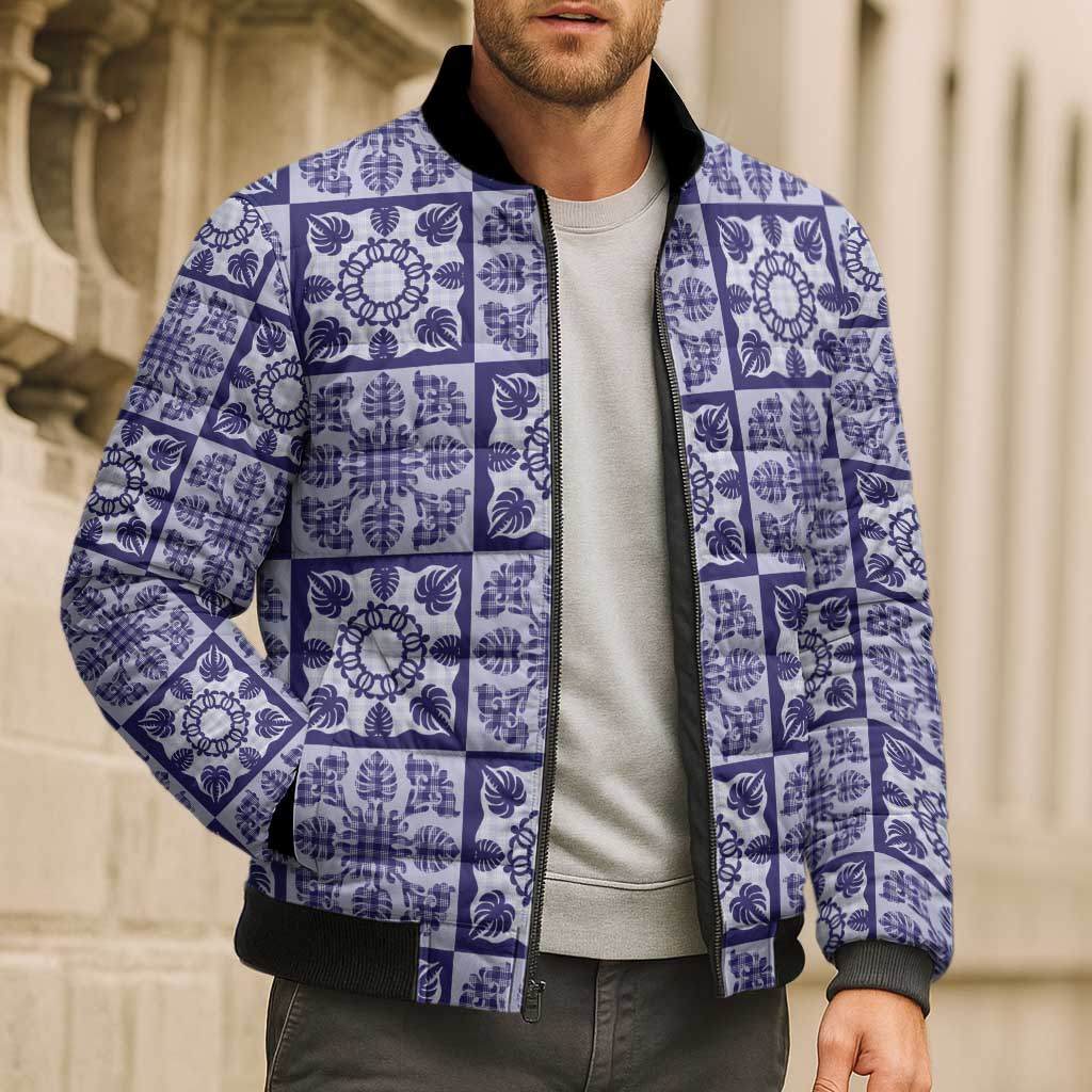 Polu Palaka Quilt Hawaii Bomber Puffer Jacket Hawaiian Tropical Monstera Sea Turtle