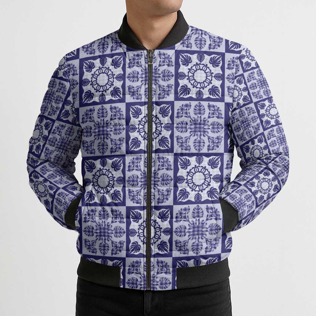 Polu Palaka Quilt Hawaii Bomber Puffer Jacket Hawaiian Tropical Monstera Sea Turtle